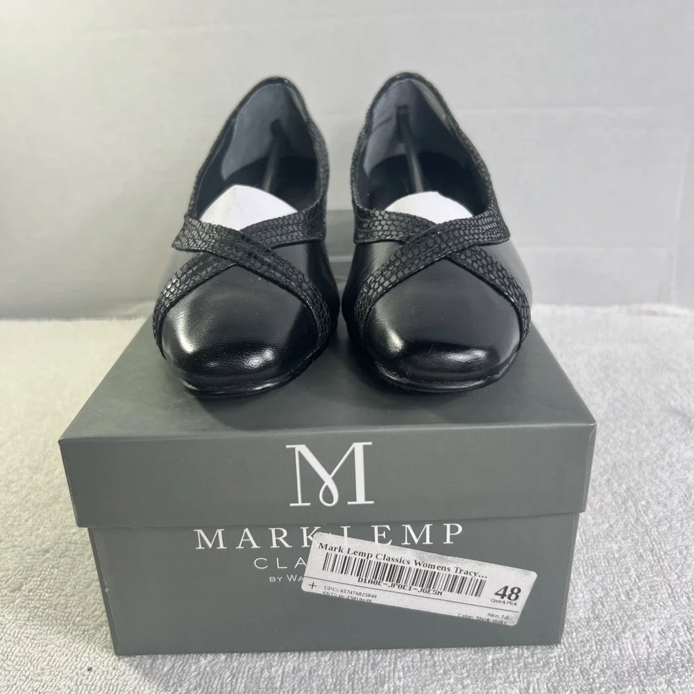 Mark Lemp Classics Tracy Black Snakeskin‎ Shoes Size 7 Narrow Fit New With Box